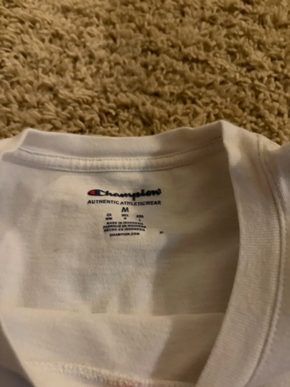 Champion White Tee with Small Navy and Red Logo - Picture 2 of 4